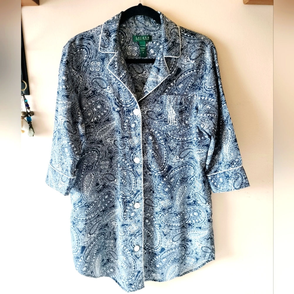 Lauren Ralph Lauren Paisley Cotton Jersey Sleep Shirt size M